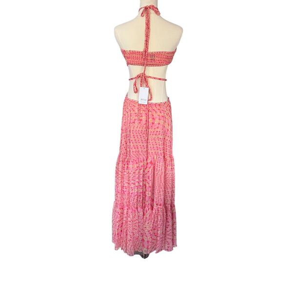 Misa Los Angeles Dalia Cutout Chiffon Maxi Dress Septima Geo Pink Medium NWT - Picture 5 of 12